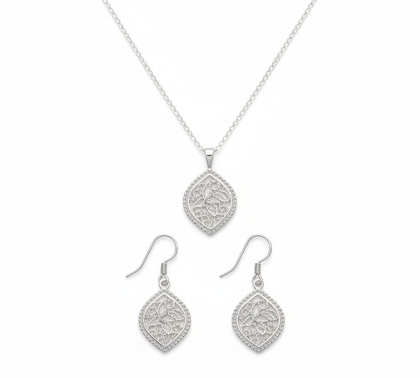 925 Sterling Silver Red Stone CZ Necklace and Stud Earrings