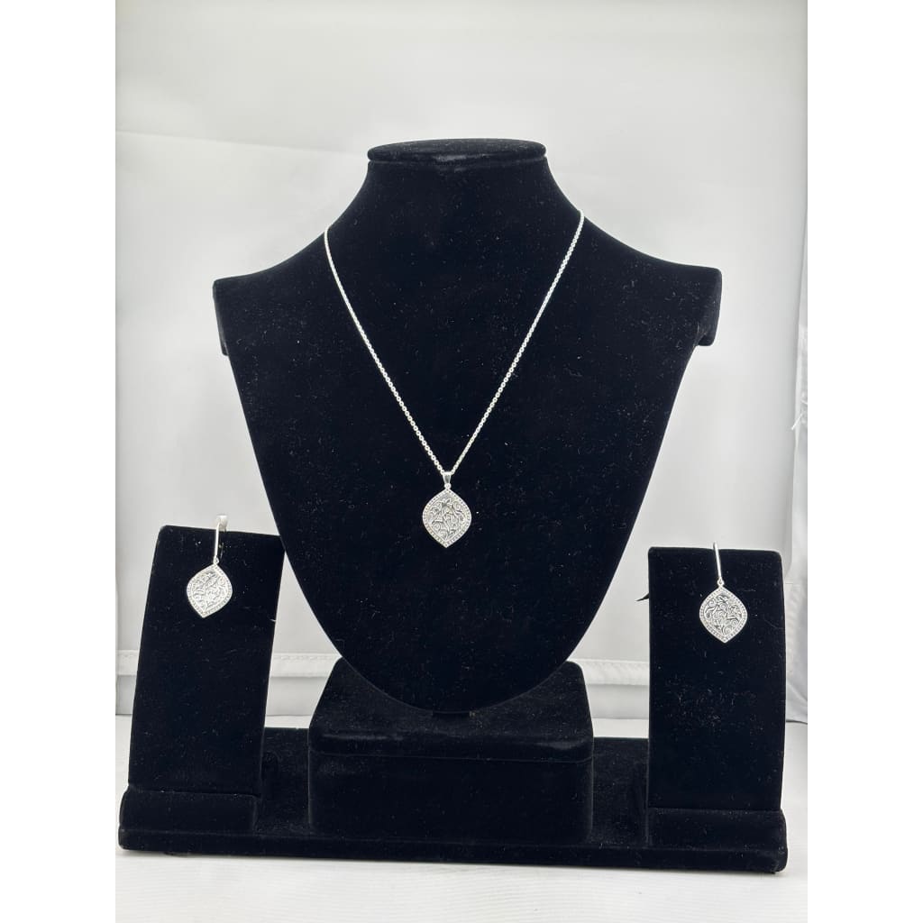 925 Sterling Silver Red Stone CZ Necklace and Stud Earrings
