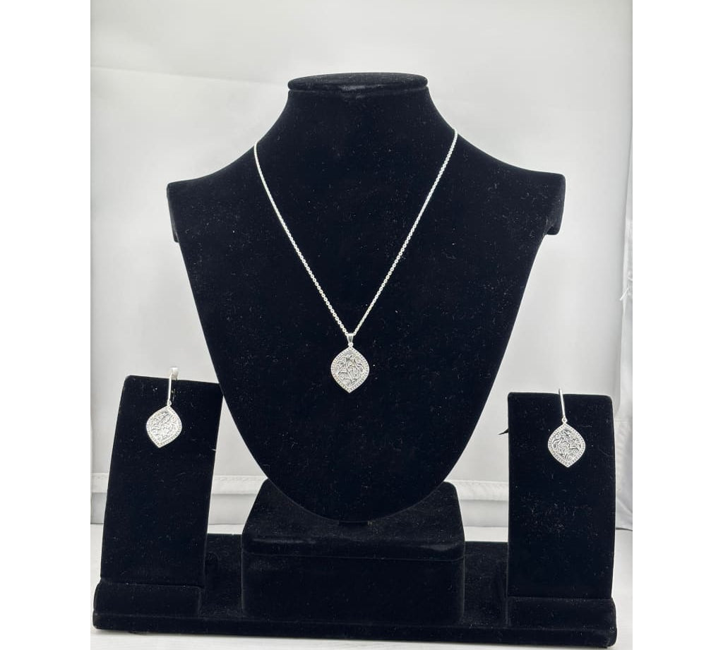 925 Sterling Silver Red Stone CZ Necklace and Stud Earrings