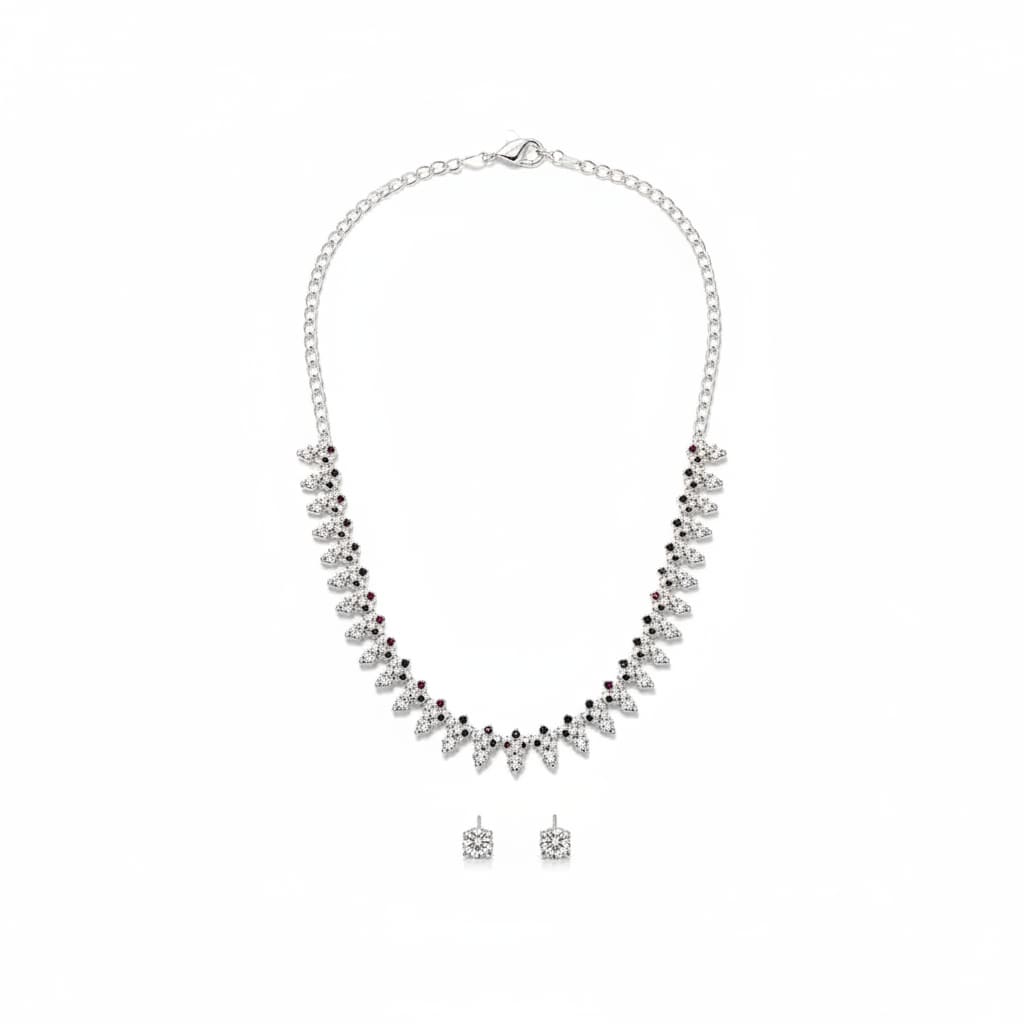 925 Sterling Silver Red Stone Floral Necklace and Earrings