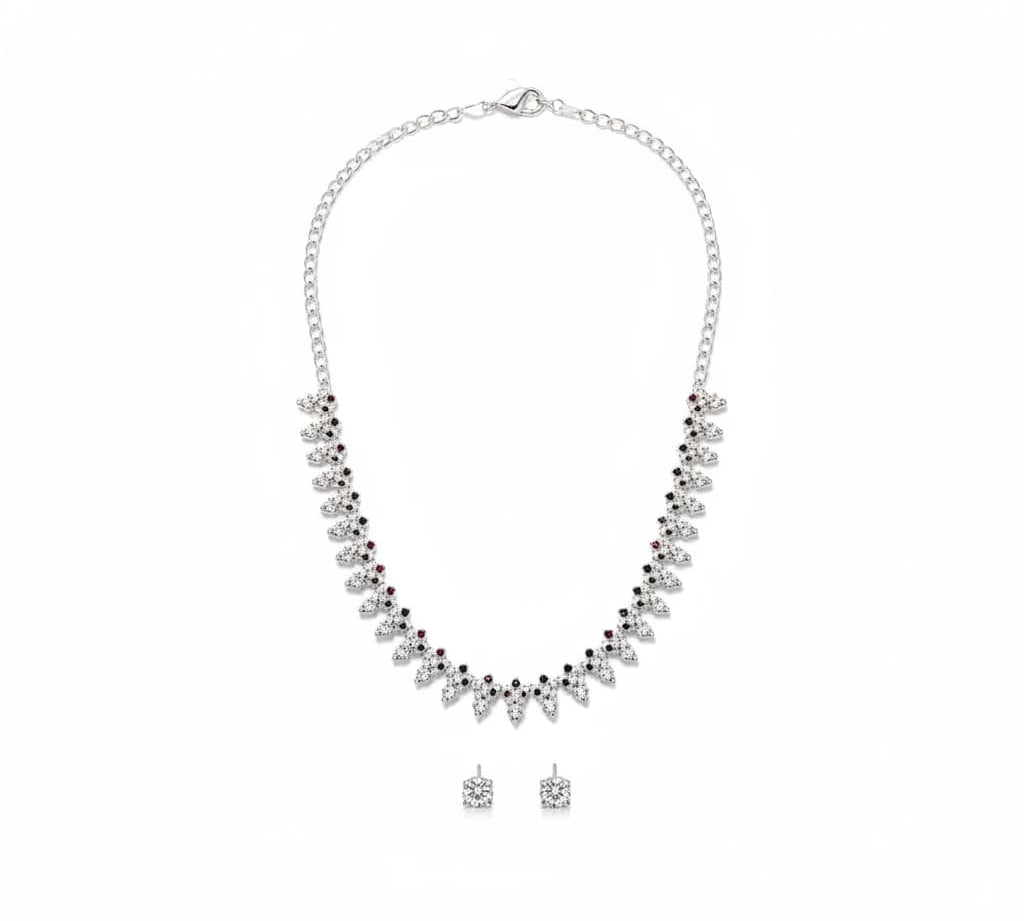 925 Sterling Silver Red Stone Floral Necklace and Earrings