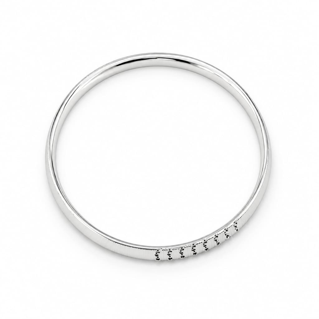 925 Sterling Silver Ribbed Chain Accent Bangle/Kada – view 3