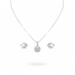 925 Sterling Silver Round Halo CZ Pendant and Earrings Set