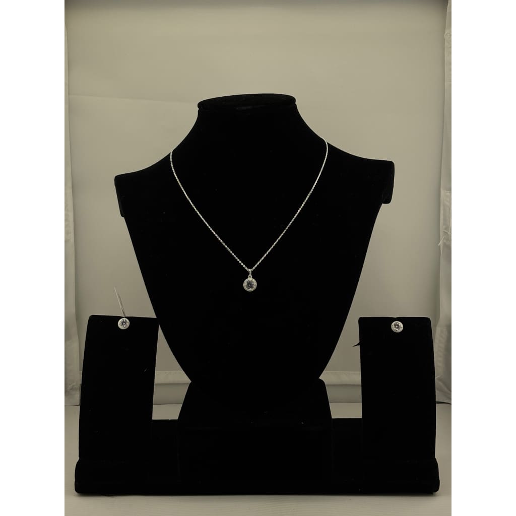 925 Sterling Silver Round Halo CZ Pendant and Earrings Set