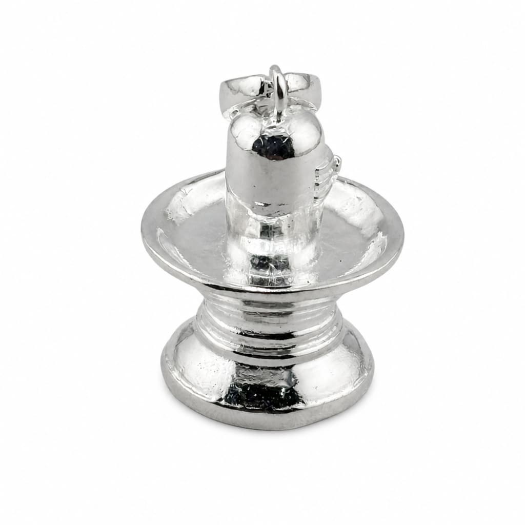 925 sterling silver Shiva lingam pendant centred on a pure white background
