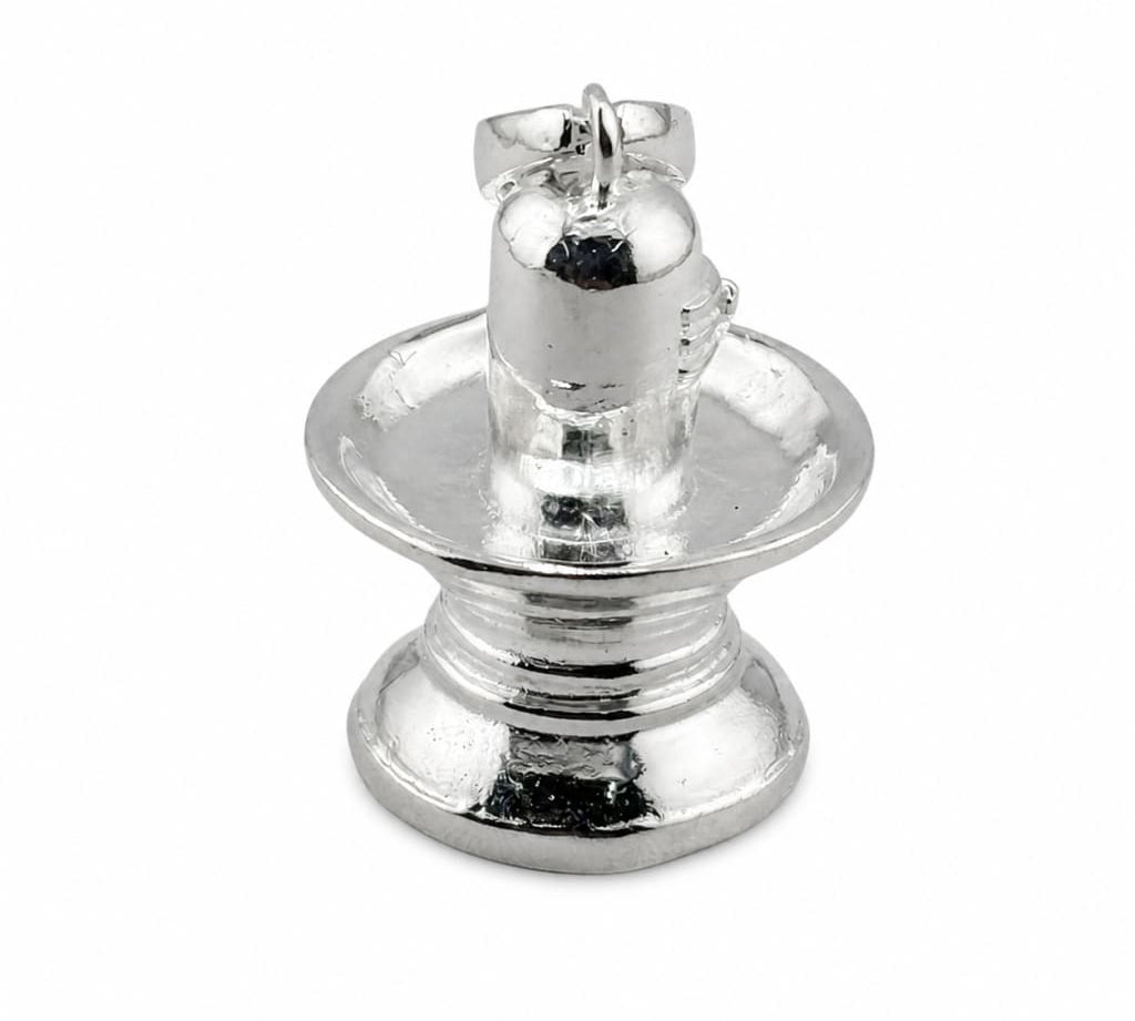 925 sterling silver Shiva lingam pendant centred on a pure white background