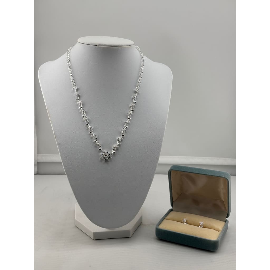 925 Sterling Silver Snowflake CZ Necklace and Earrings Set
