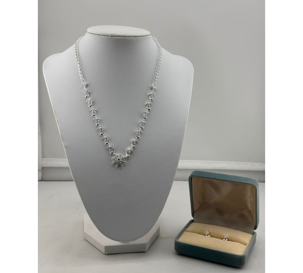 925 Sterling Silver Snowflake CZ Necklace and Earrings Set