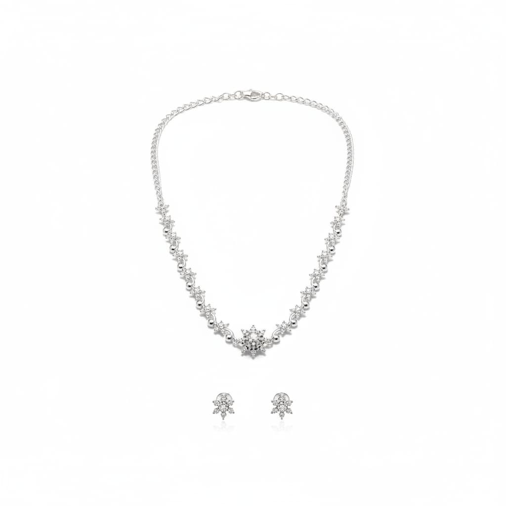 925 Sterling Silver Snowflake CZ Necklace and Earrings Set