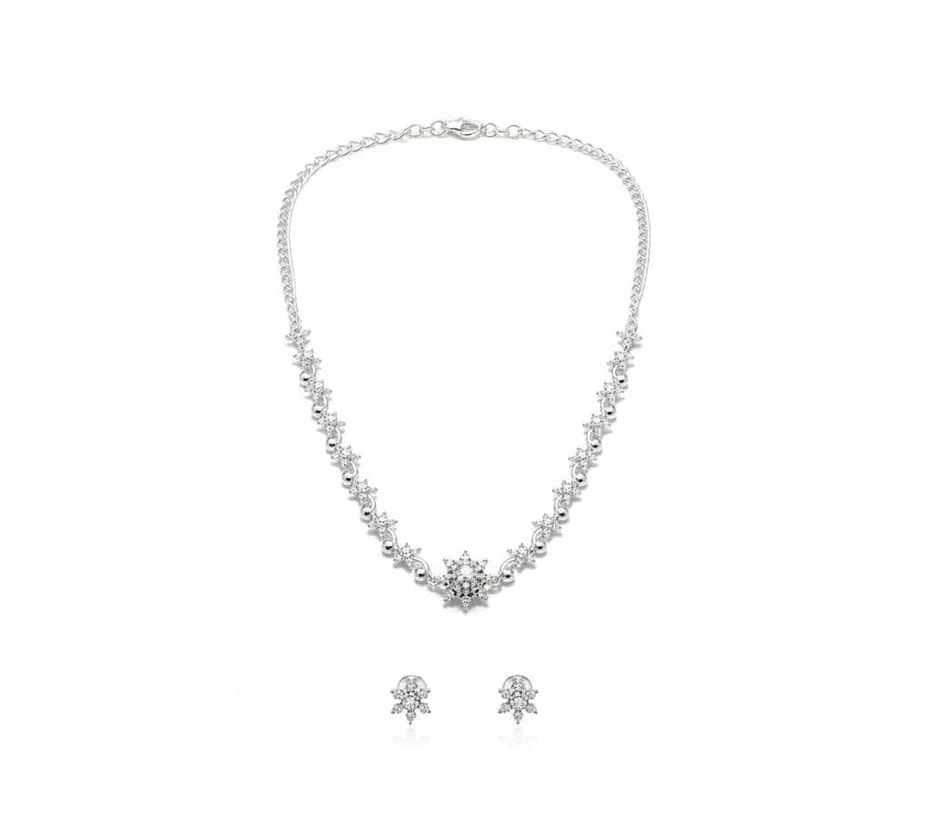 925 Sterling Silver Snowflake CZ Necklace and Earrings Set