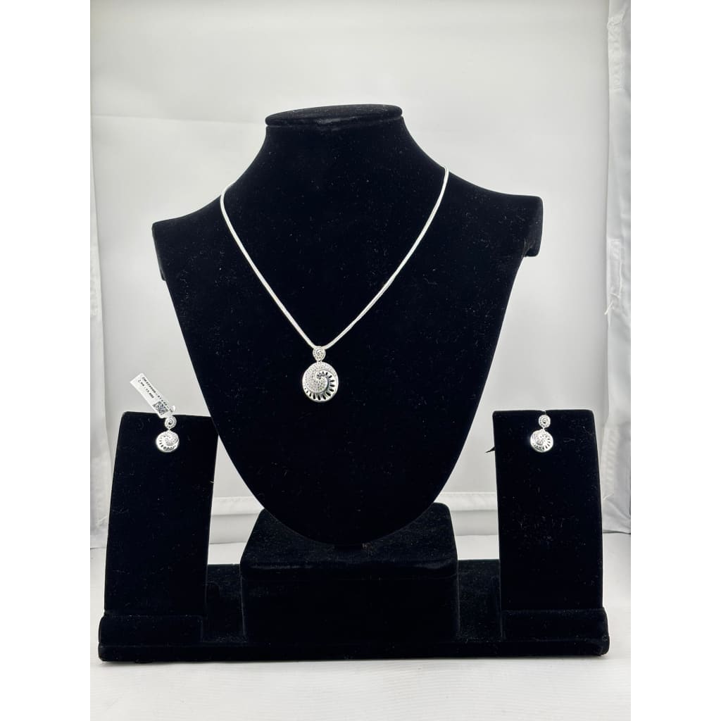 925 Sterling Silver Spiral CZ Necklace and Drop Earrings