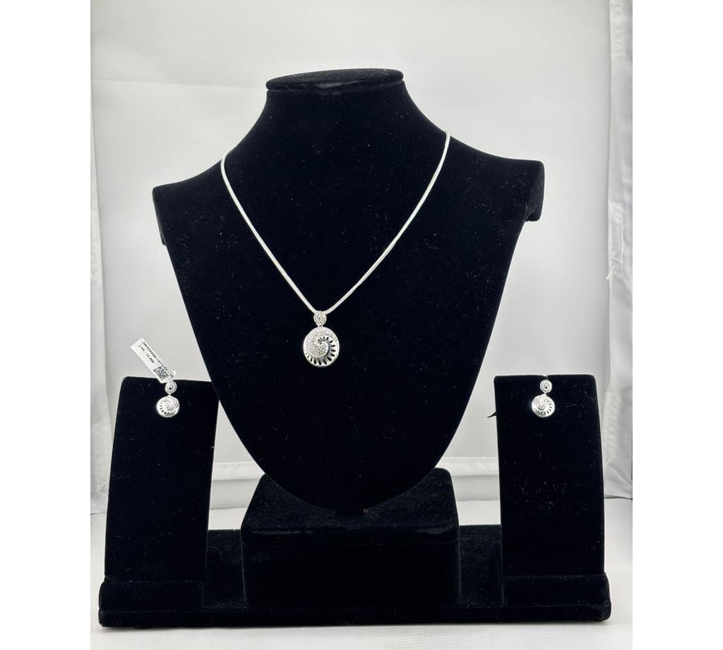 925 Sterling Silver Spiral CZ Necklace and Drop Earrings