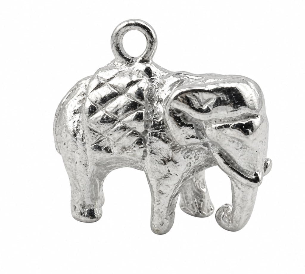 925 sterling silver standing elephant pendant centred on a pure white background