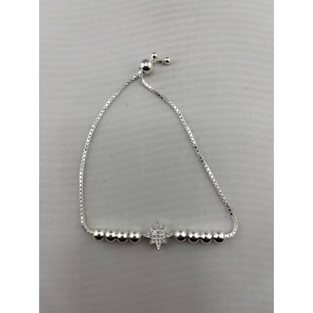 925 Sterling Silver Star CZ Adjustable Bracelet | 5g