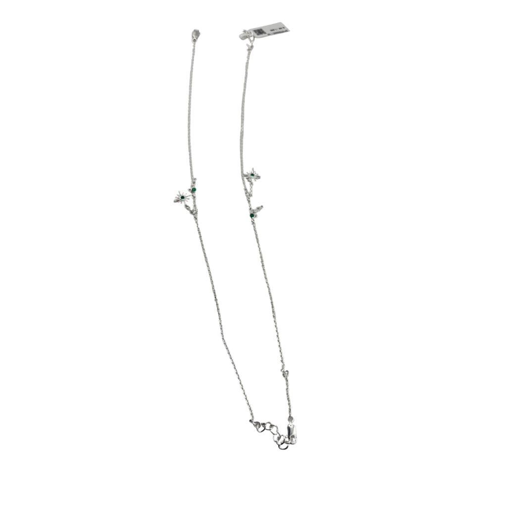 925 Sterling Silver Sunburst Charm Anklet with Green CZ
