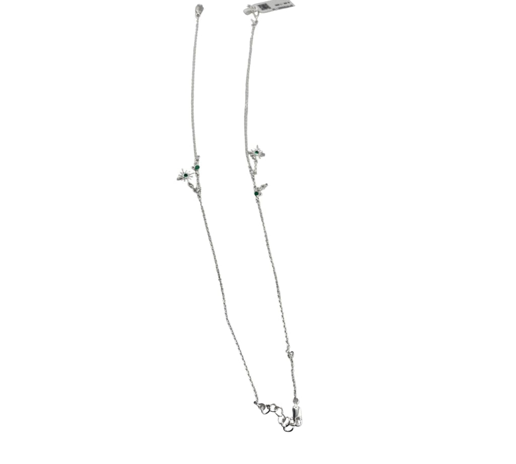 925 Sterling Silver Sunburst Charm Anklet with Green CZ