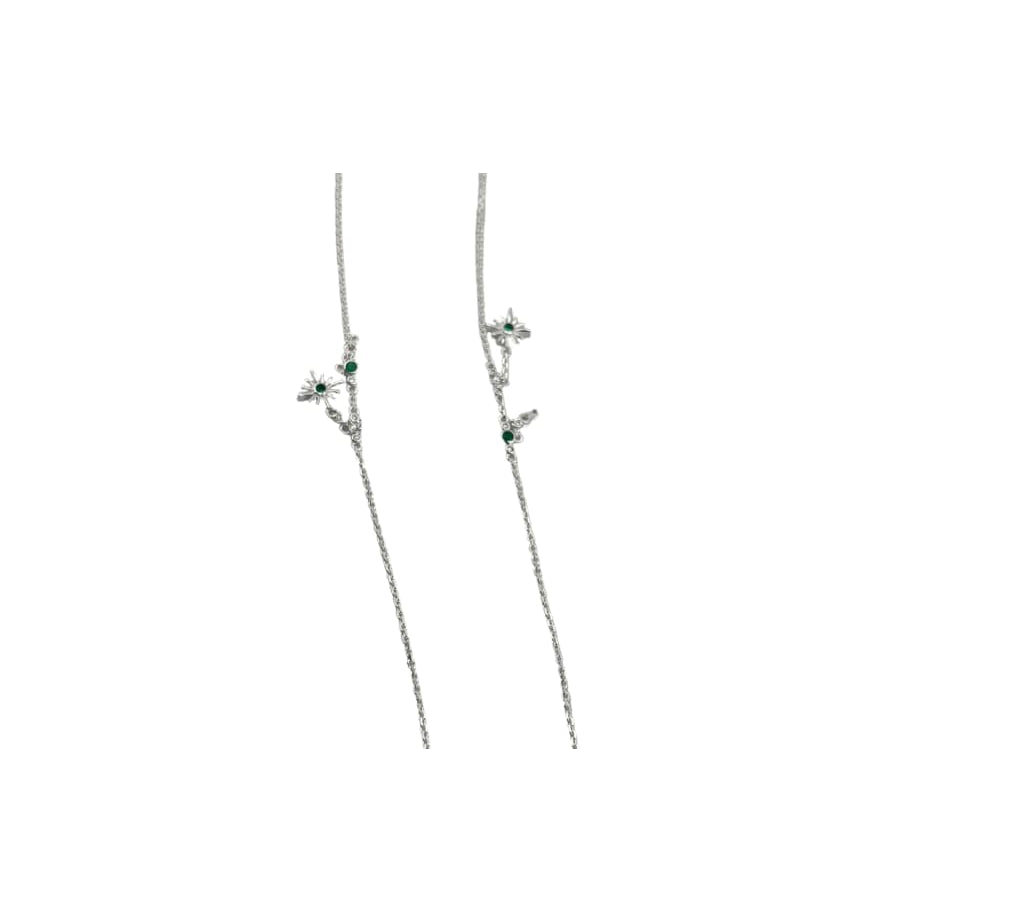 925 Sterling Silver Sunburst Charm Anklet with Green CZ