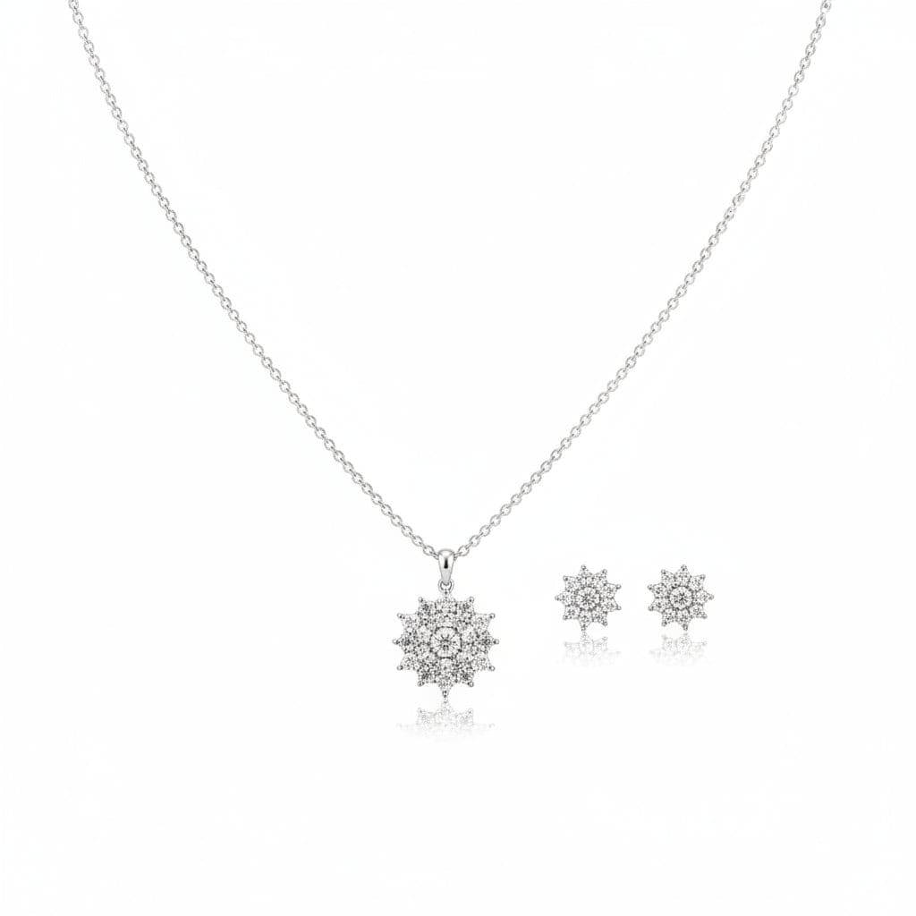 925 Sterling Silver Sunburst CZ Pendant and Earrings Set