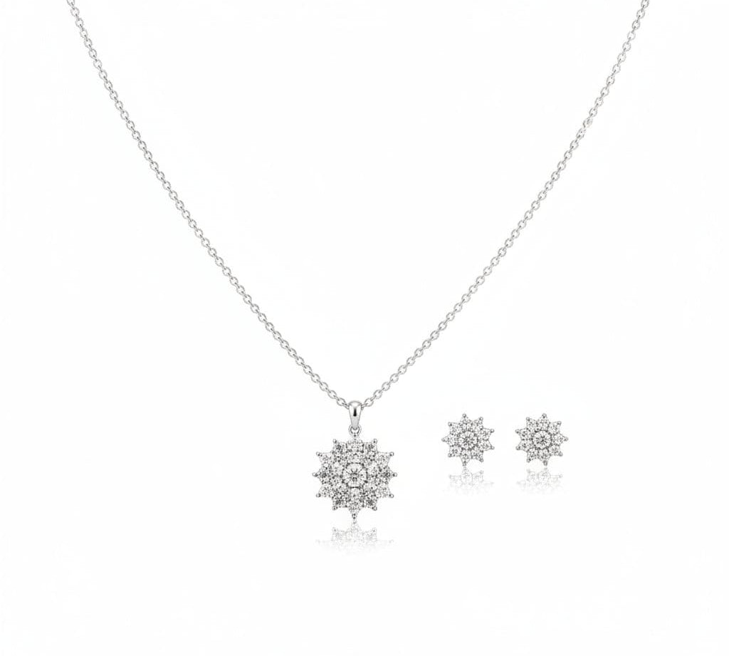 925 Sterling Silver Sunburst CZ Pendant and Earrings Set