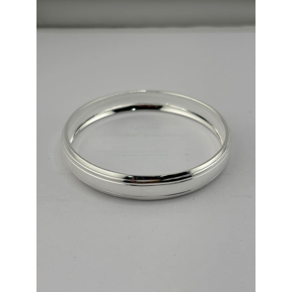 925 Sterling Silver Thick Domed Grooved Bangle/Kada – view 2