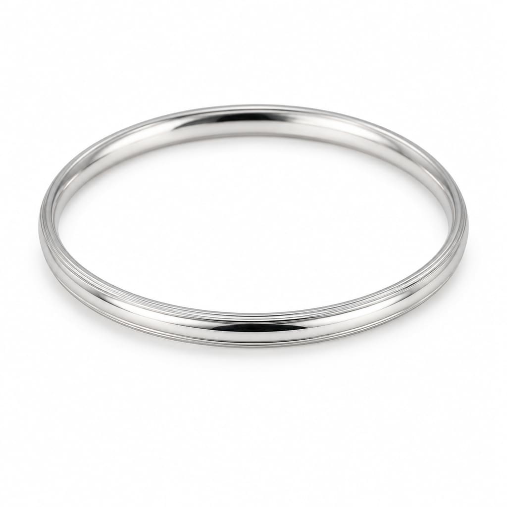 925 Sterling Silver Thin Domed Grooved Bangle/Kada – view 3