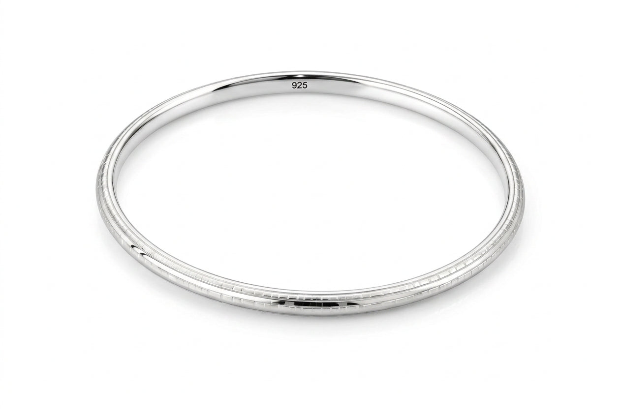 925 Sterling Silver Thin Domed Grooved Bangle/Kada – view 5