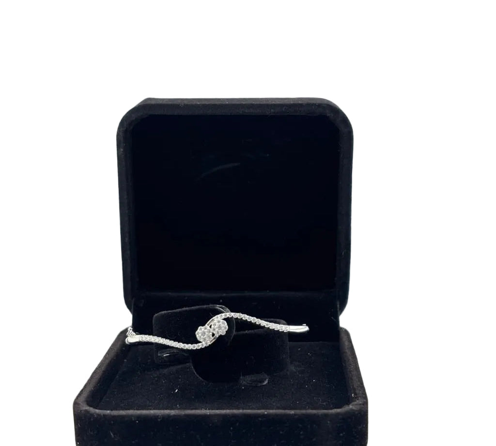 925 Sterling Silver Twist Knot CZ Women’s Bracelet | 9g