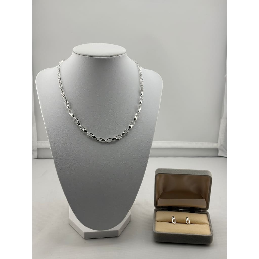 925 Sterling Silver Twisted CZ Necklace and Earrings Set