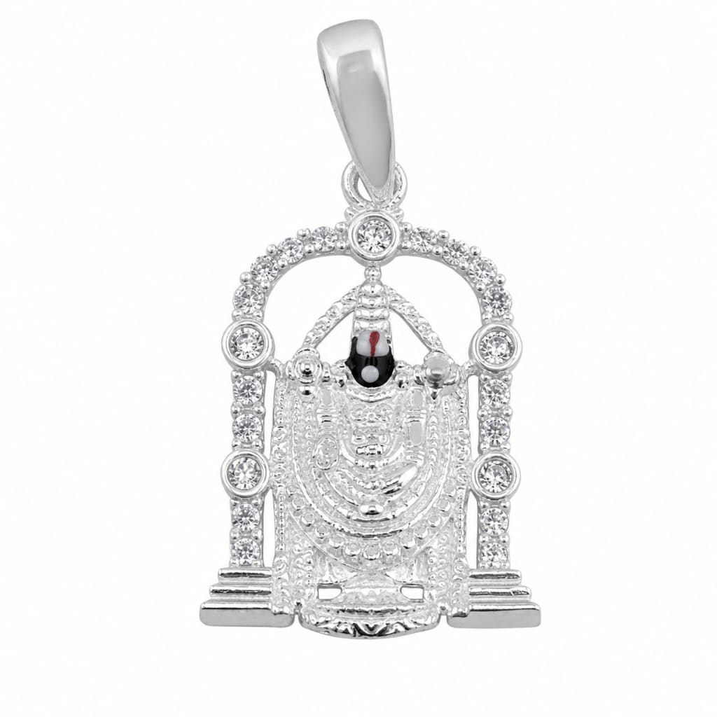 925 sterling silver Venkateswara arched temple pendant centred on a pure white background