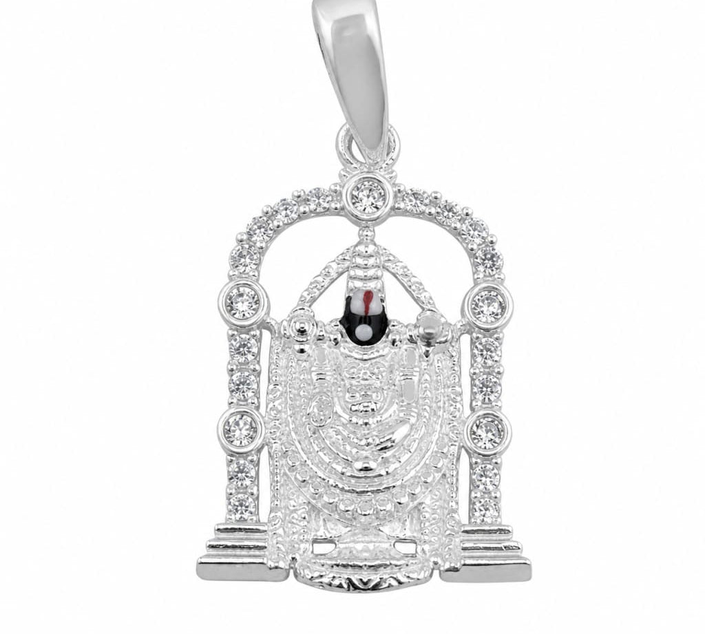 925 sterling silver Venkateswara arched temple pendant centred on a pure white background