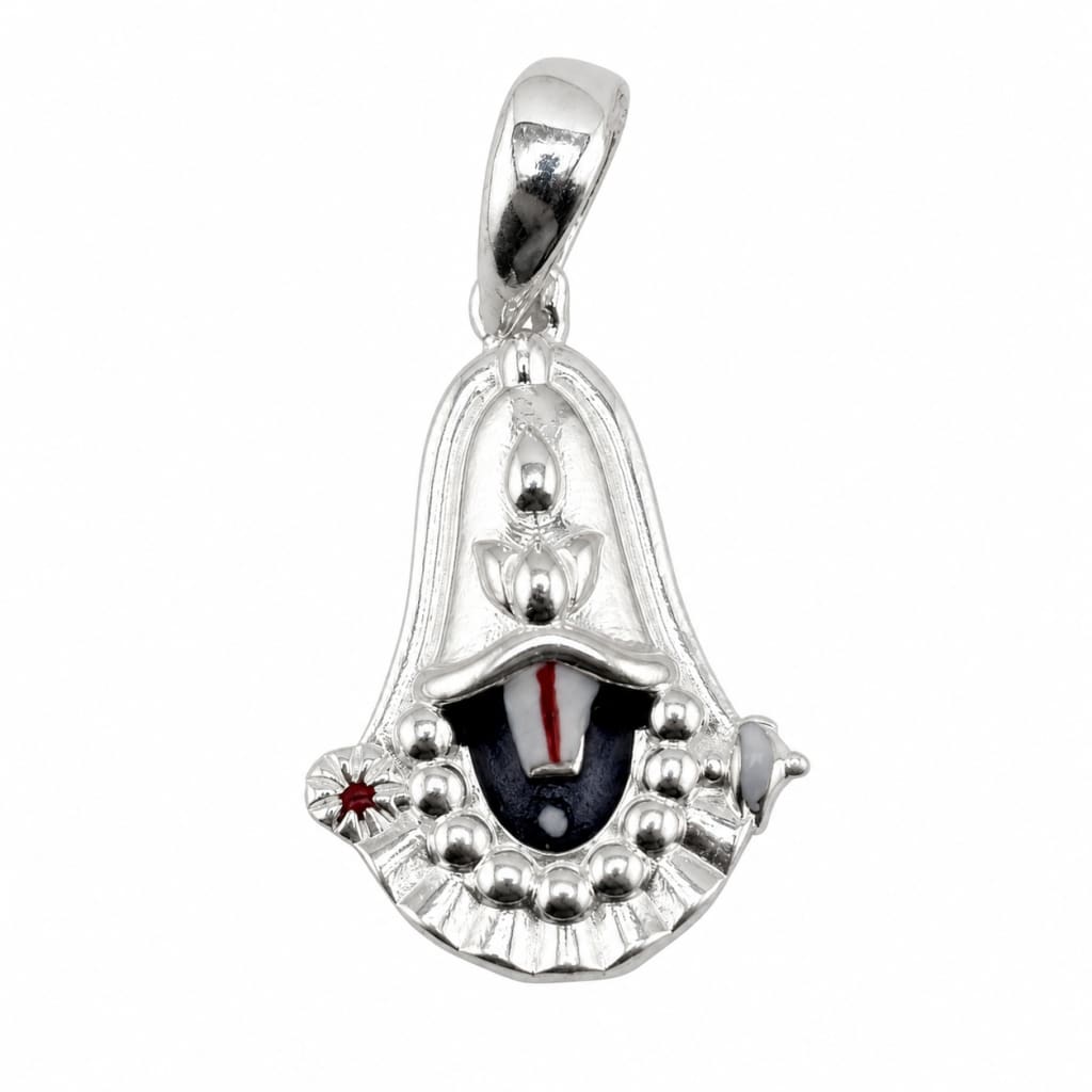 925 sterling silver Venkateswara face pendant centred on a pure white background