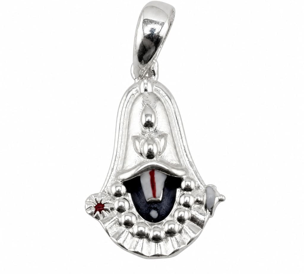 925 sterling silver Venkateswara face pendant centred on a pure white background