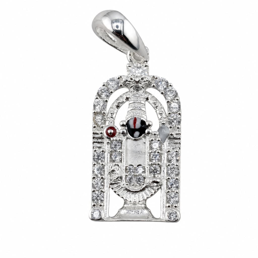 925 sterling silver Venkateswara temple pendant centred on a pure white background