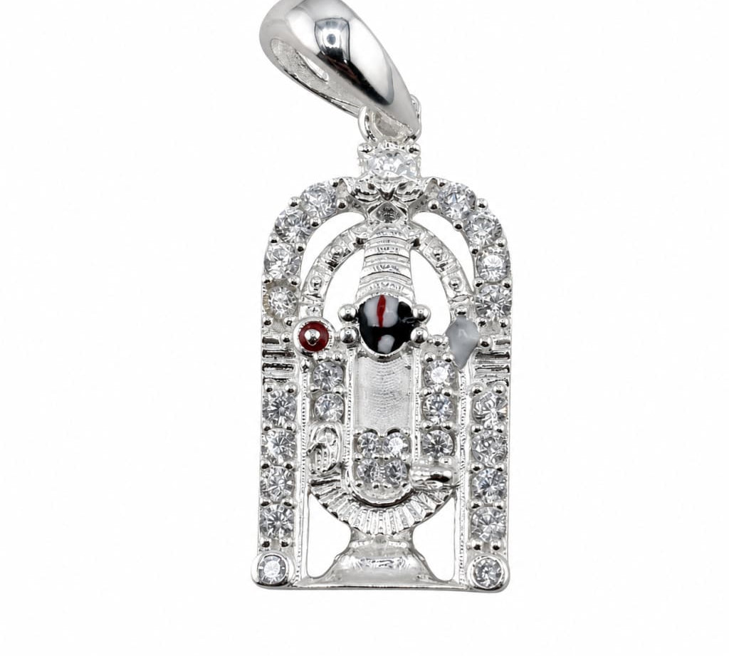 925 sterling silver Venkateswara temple pendant centred on a pure white background