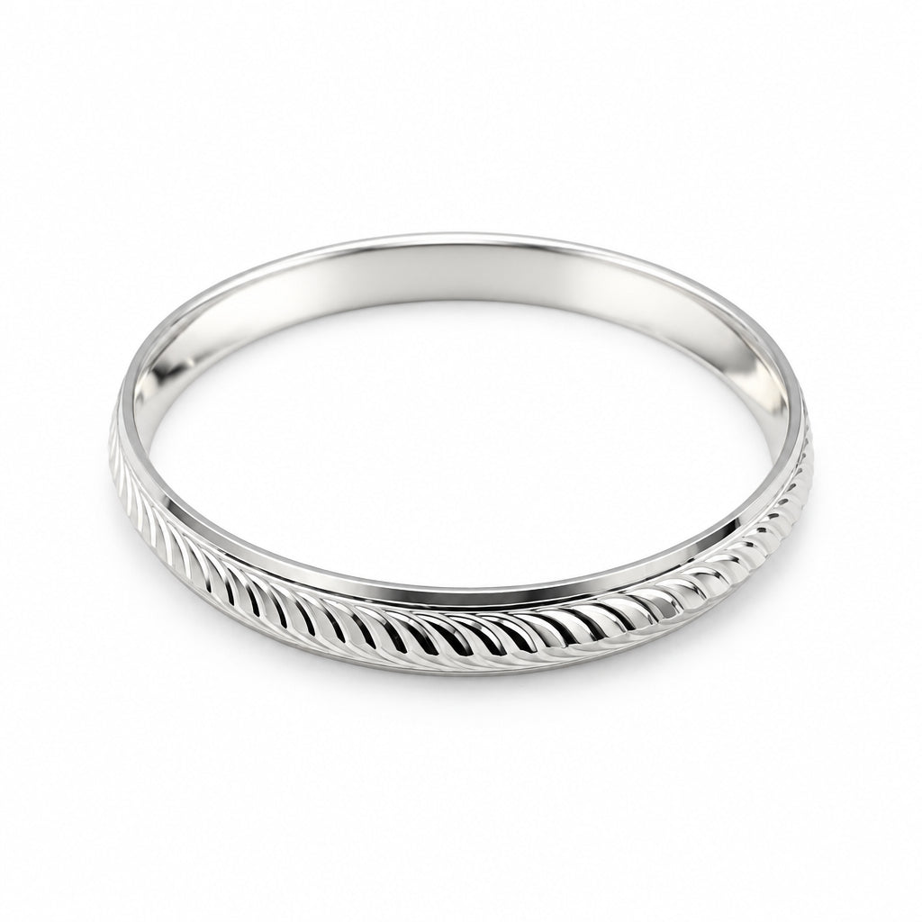 925 Silver Wheat Leaf Etched Bangle/Kada (Thick Band) – view 4