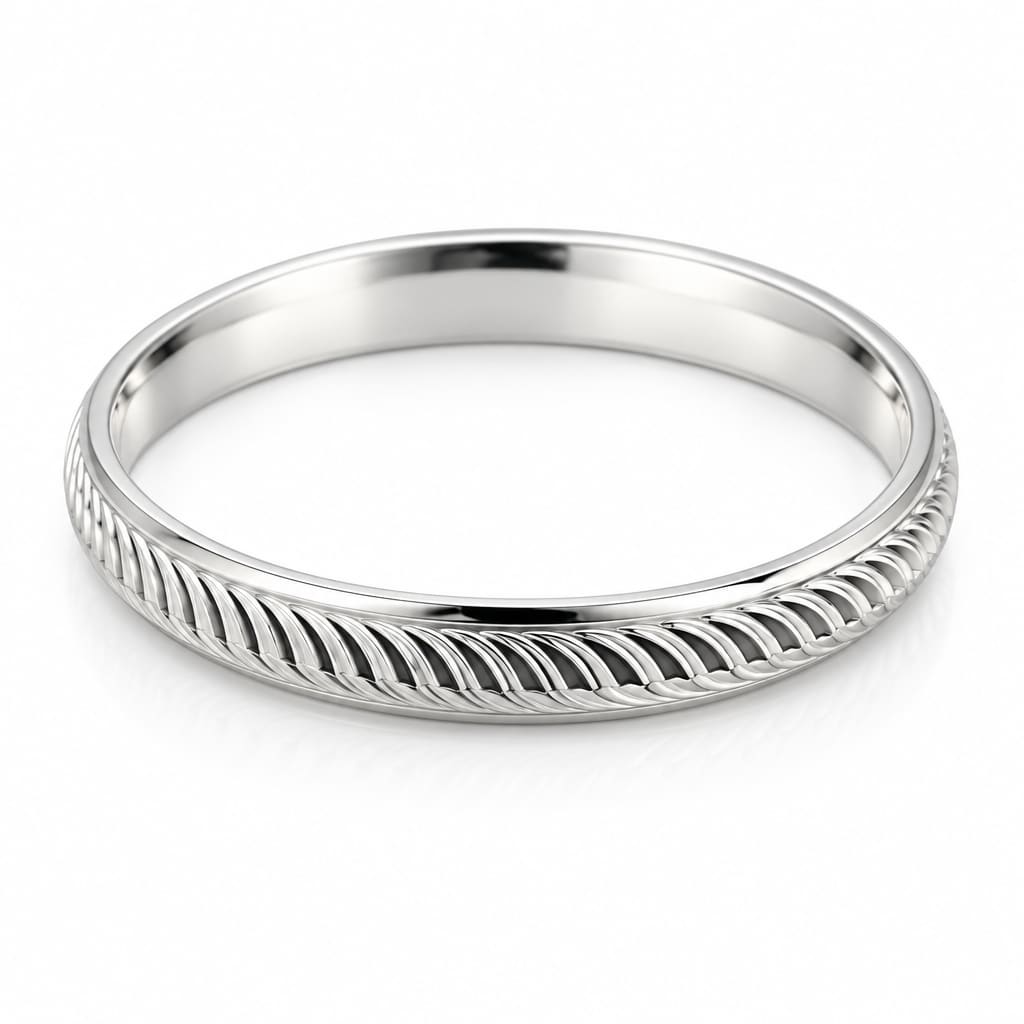 925 Silver Wheat Leaf Etched Bangle/Kada (Thick Band) – view 3