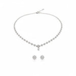 925 Sterling Silver White CZ Floral Necklace and Earrings