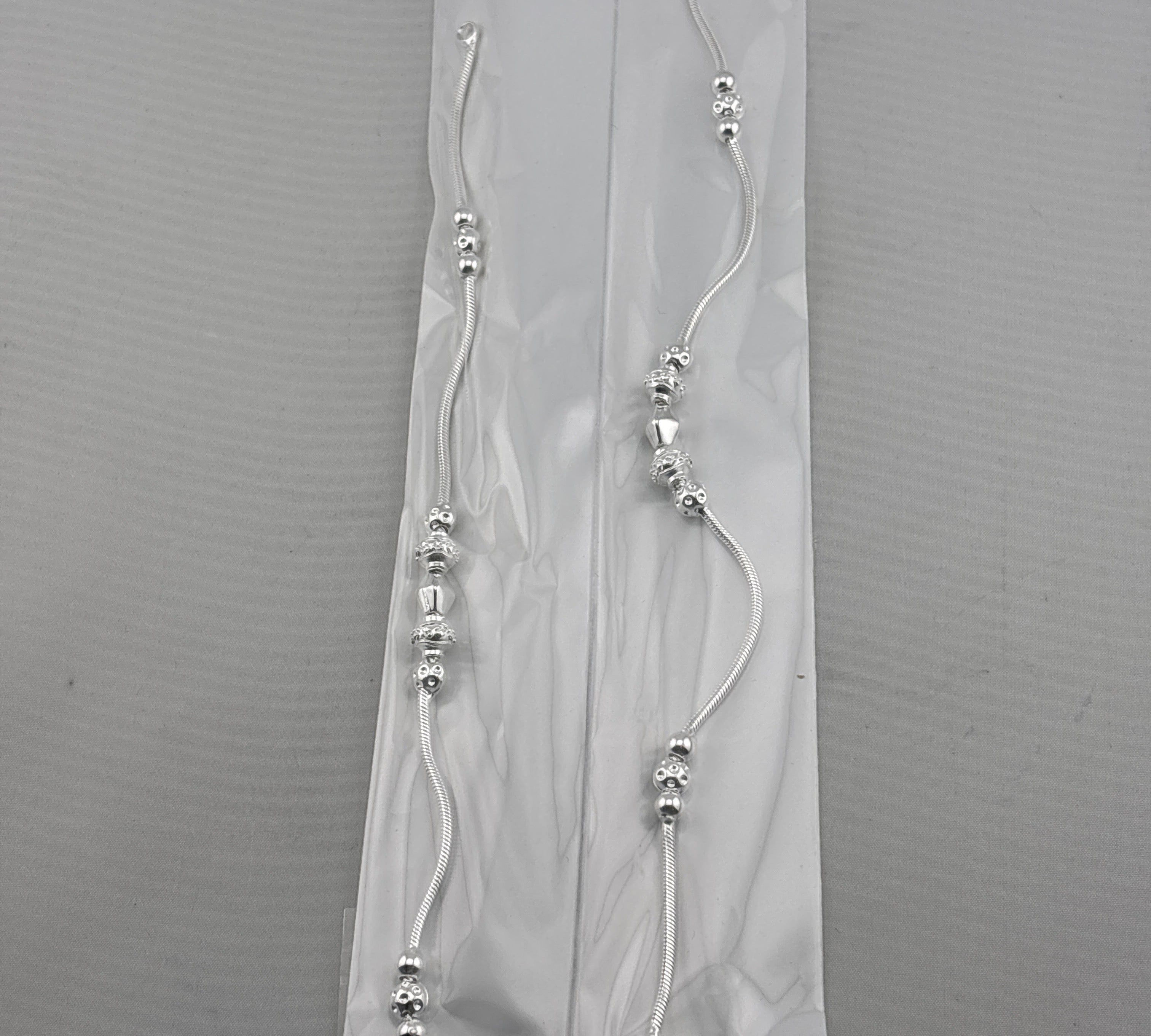 Beaded Snake Chain Silver Anklet – 925 – Adjustable – Weight:26g