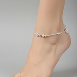 Beaded Snake Chain Silver Anklet – 925 – Adjustable – Weight:26g