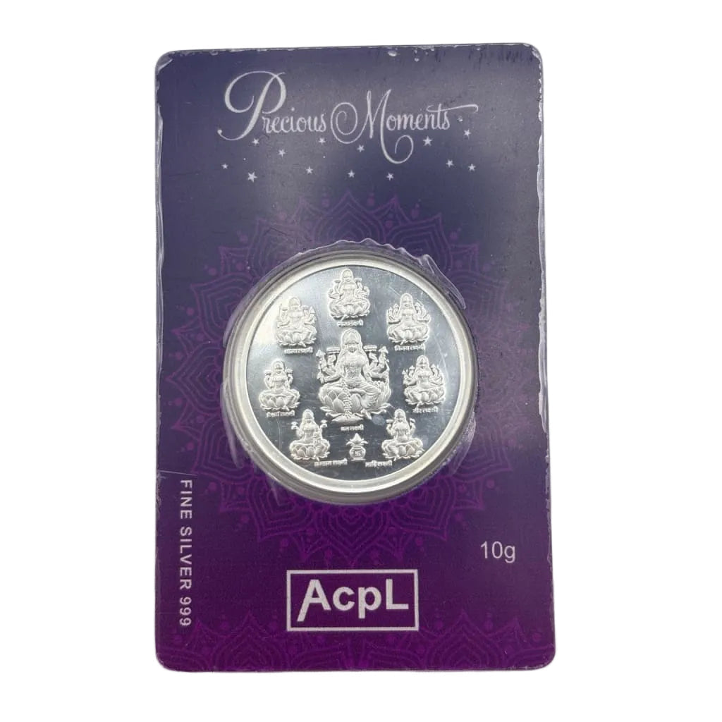 10g 999 fine silver Ashta Lakshmi coin in original packaging