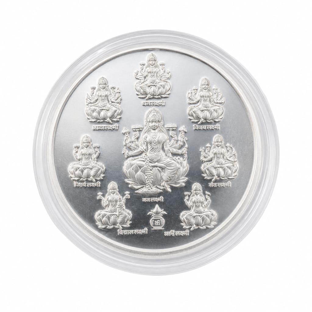 999 fine silver Ashta Lakshmi coin, 10 grams