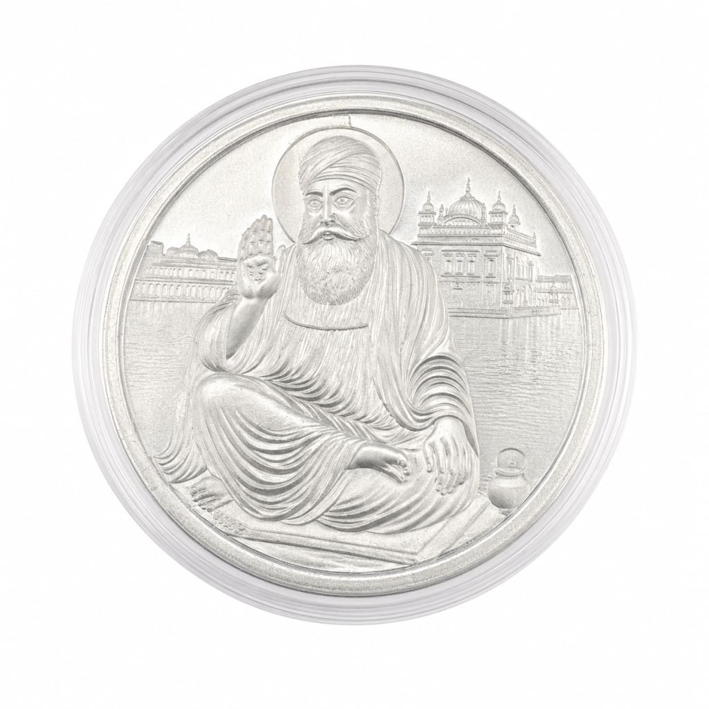 999 fine silver Guru Nanak coin, 10 grams