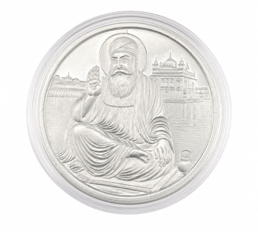 999 fine silver Guru Nanak coin, 10 grams
