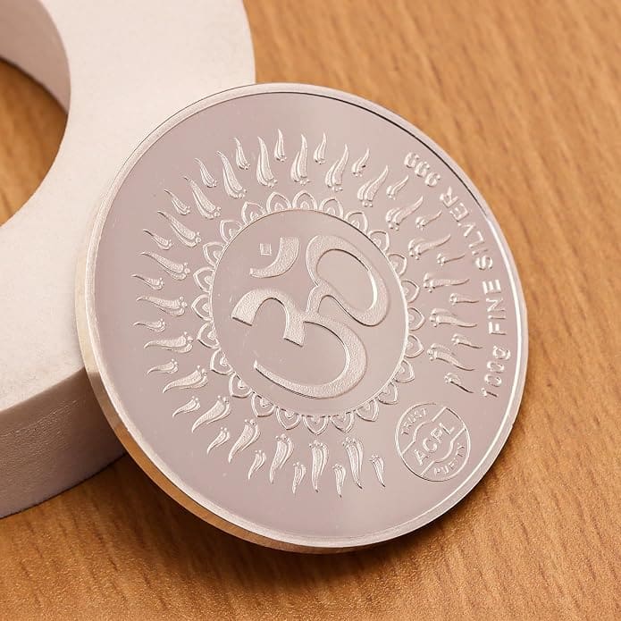 999 Fine Silver Lakshmi Ganesha Coin with Om – 100g - Coin