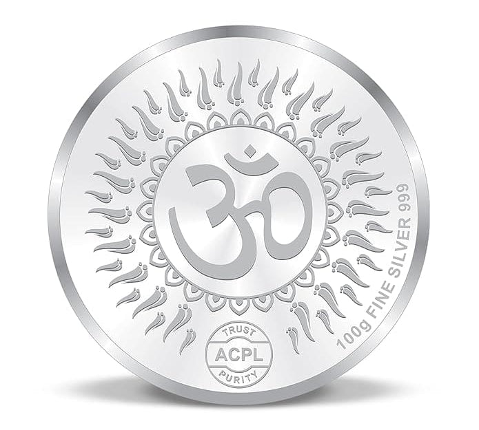 999 Fine Silver Lakshmi Ganesha Coin with Om – 100g - Coin