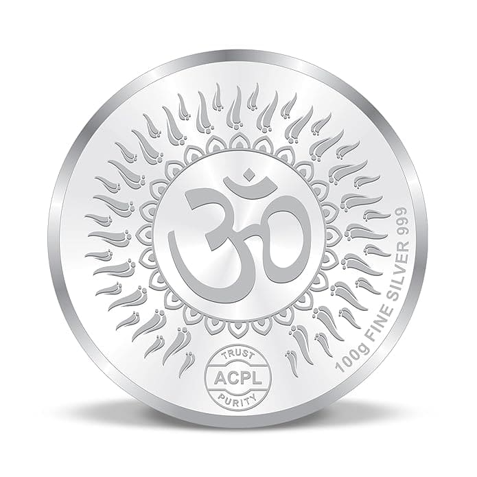 999 Fine Silver Lakshmi Ganesha Coin with Om – 100g - Coin