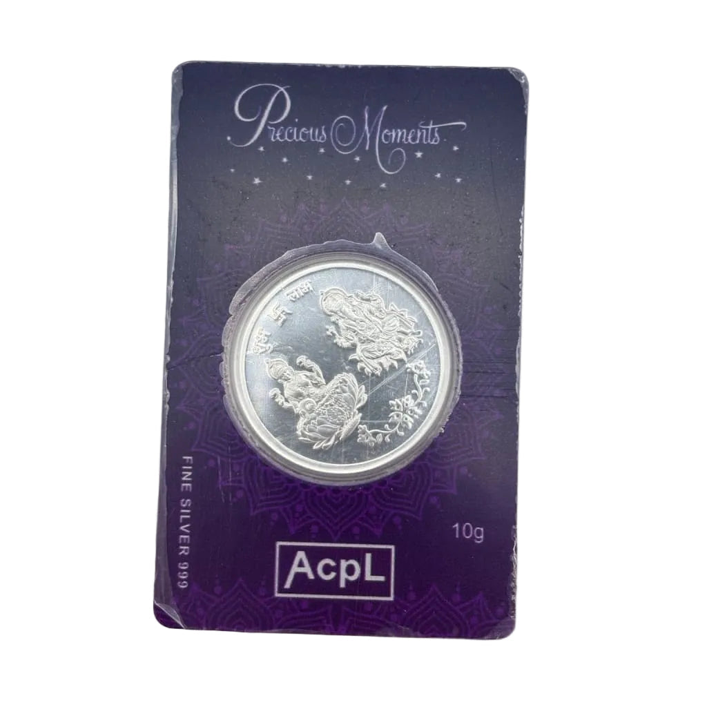 10g 999 fine silver Lakshmi and Ganesha coin in original packaging