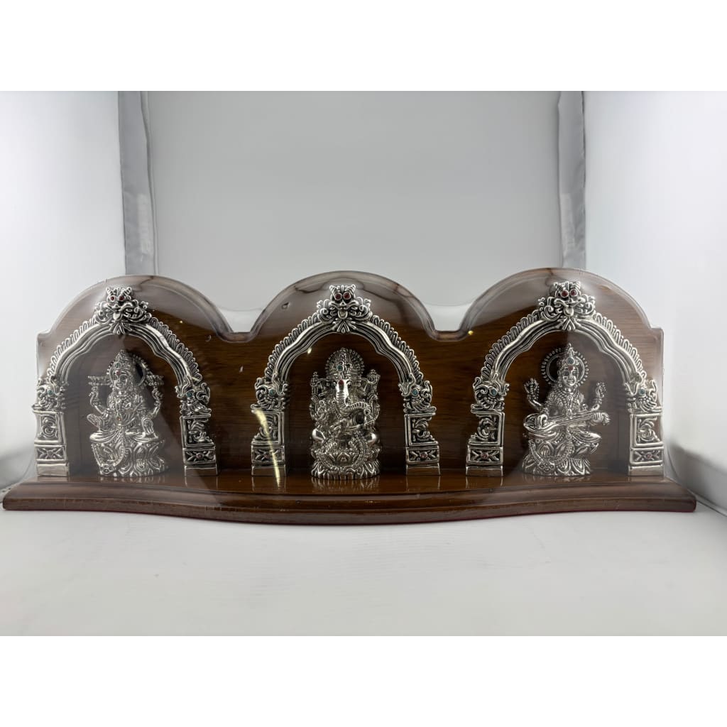 999 Pure Silver Ganesh, Lakshmi & Saraswati Idol 155gm – Divine Trio Murti for Diwali & Temple