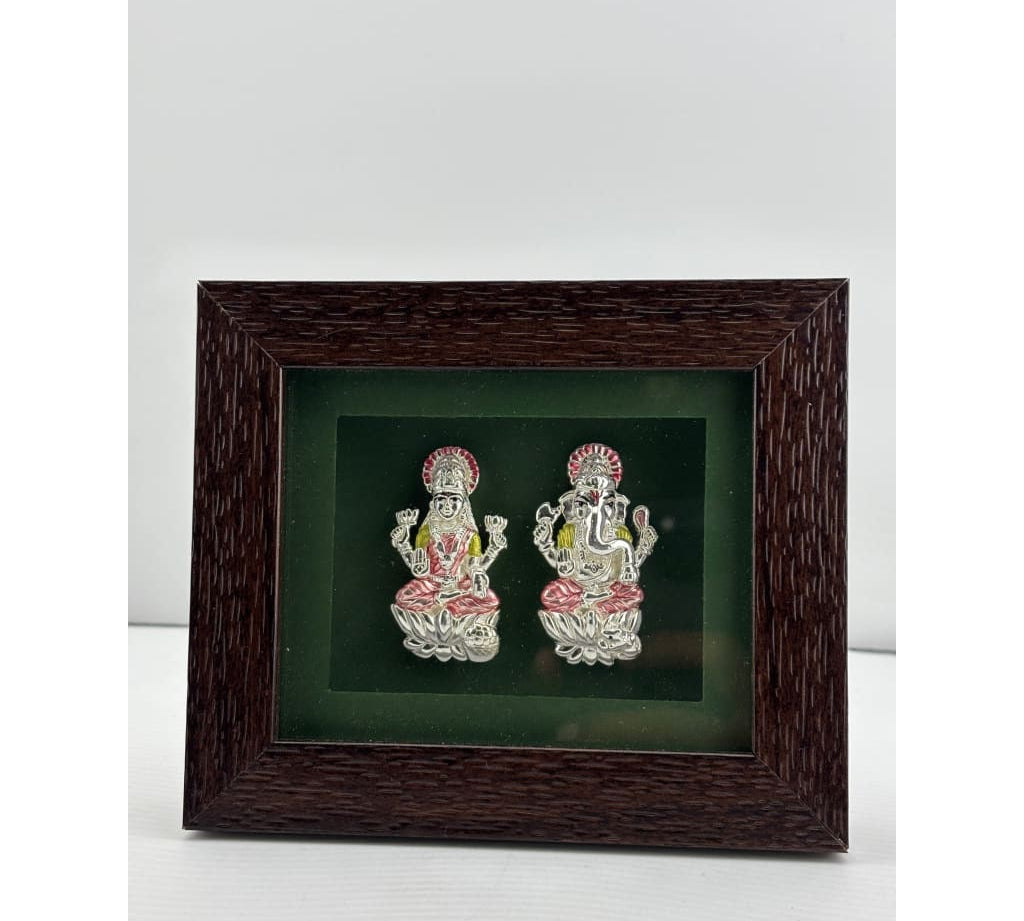 999 Pure Silver Ganesha & Lakshmi Flat Idol with Box 10gm – Auspicious Gift Box