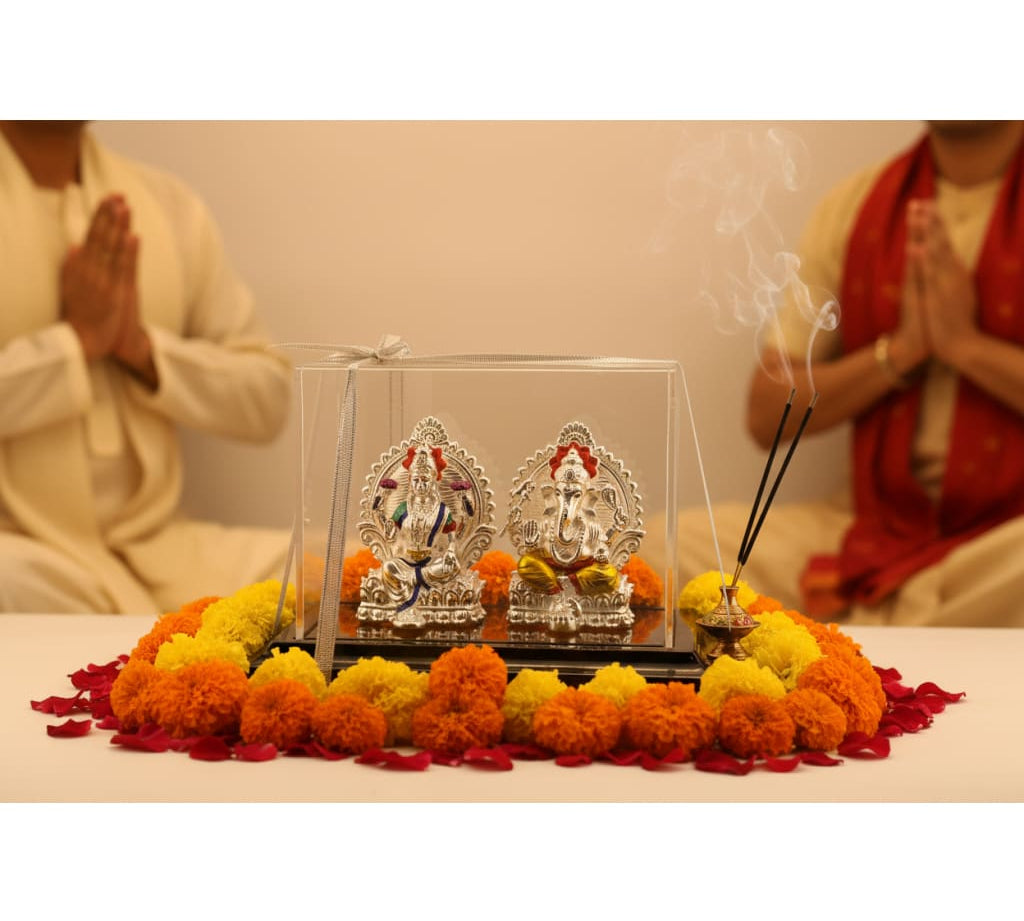 999 Pure Silver Ganesha & Lakshmi Idol 136gm – Grand Prosperity Murti for Home Mandir